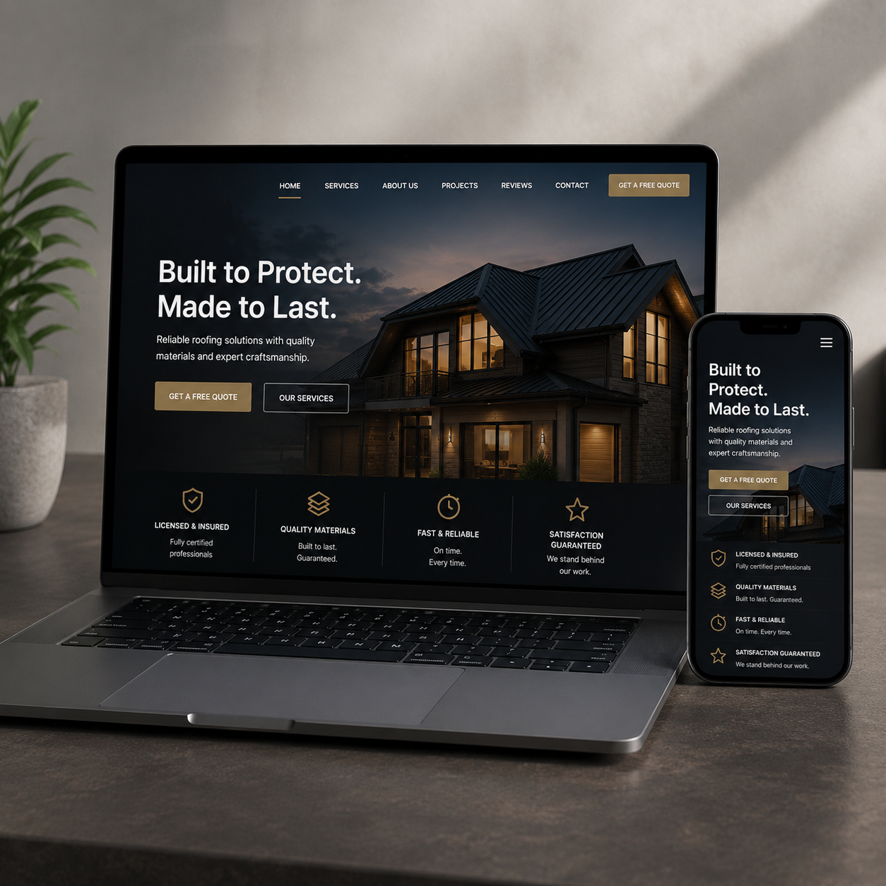 Custom roofing company website concept